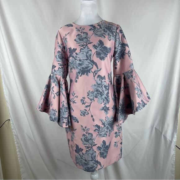 Badgley Mischka Powder Pink With Blue Floral Royal CastleCore Dress NWOT Size 6 - Picture 2 of 15